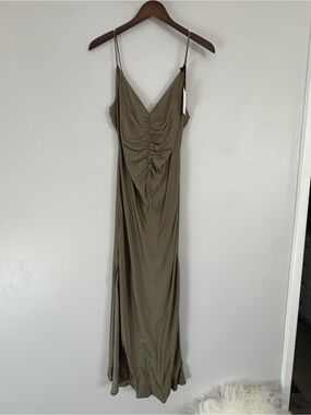 ASTR Olive Green Ruched Slip Dress